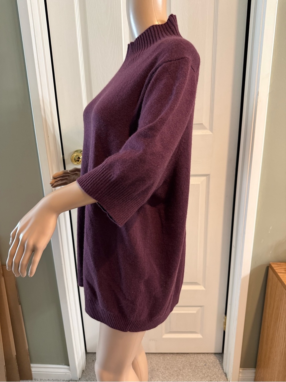 Chicos Short Sleeve Cashmere Sweater Plum Purple Size 3 XL High Neck Soft - Picture 6 of 11